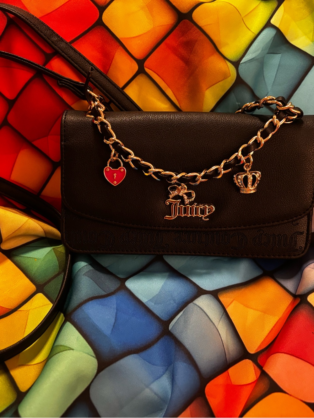 Juicy Couture Black Chain-Accent Crossbody Bag